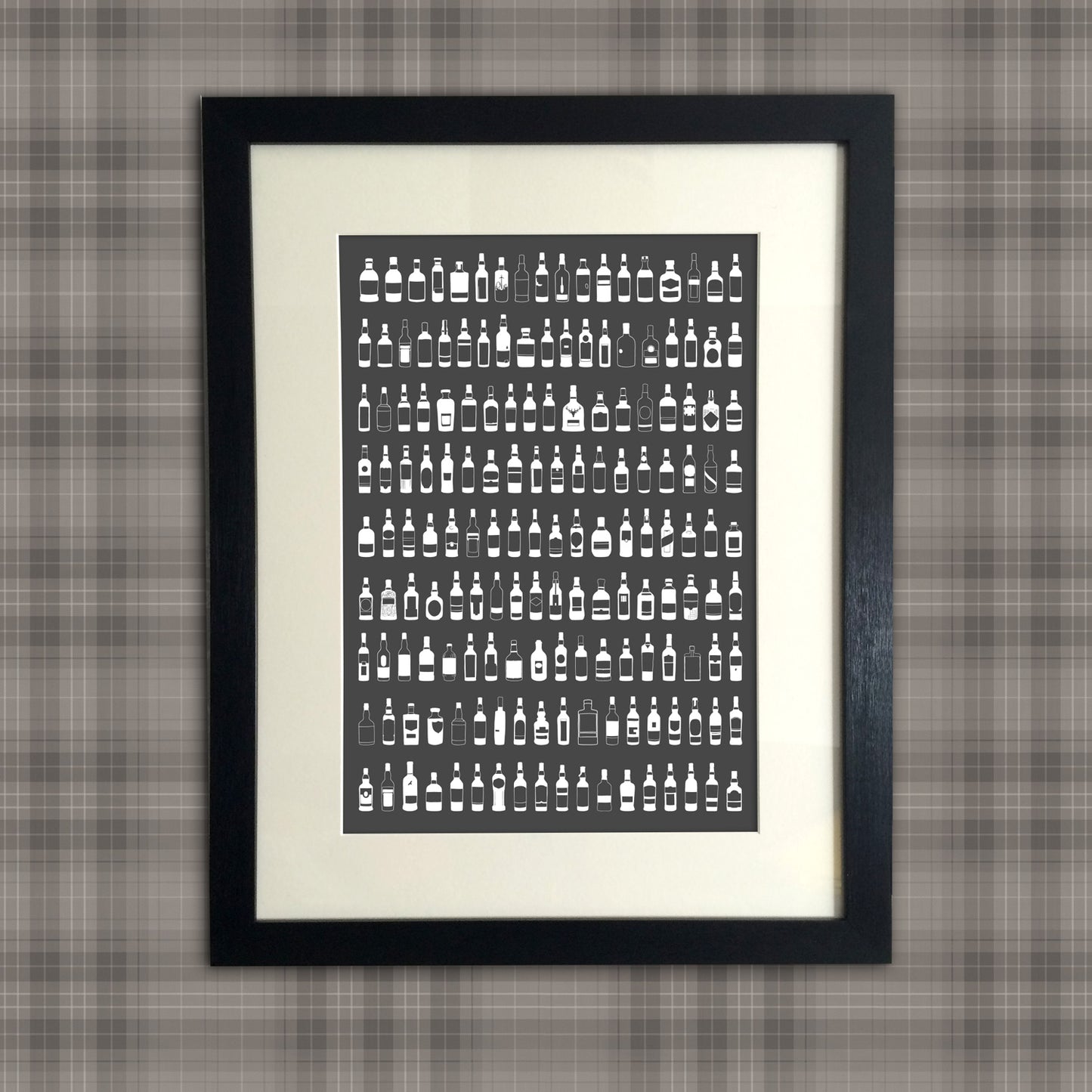 silhouette Whisky bottle art print every whisky bottle in scotland full colour
