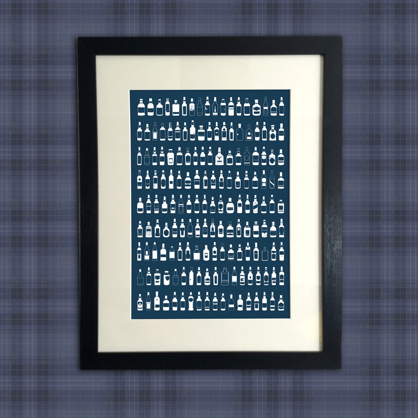 silhouette Whisky bottle art print every whisky bottle in scotland full colour