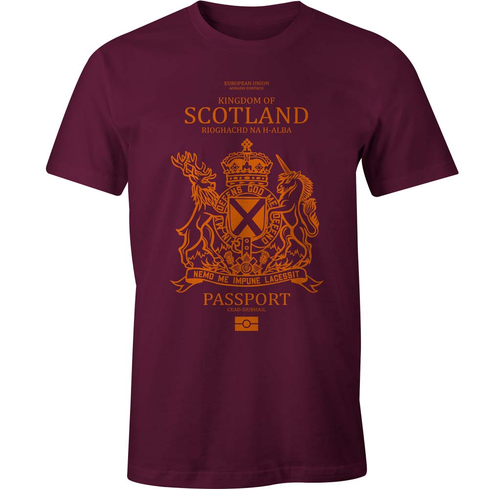 scottish passport burgundy tshirt design