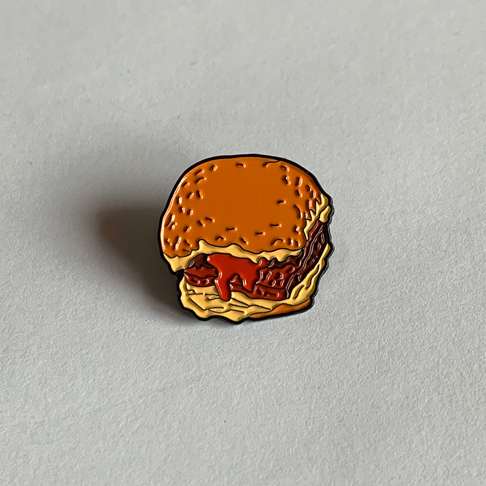 Square Sausage enamel Pin with tomato sauce- Urban Pirate
